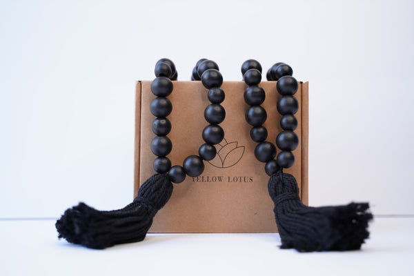 YELLOW LOTUS Black Curtain Tiebacks - Set Of 2 Wood Bead Curtain Holdbacks, Boho Curtains Holders
