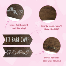 Load image into Gallery viewer, YELLOW LOTUS Little Babe Cave sign for Baby Girl Playroom Decor, Woodland Nursery Decor for Girls