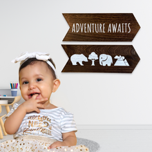 Load image into Gallery viewer, YELLOW LOTUS Adventure Awaits Wall Decor Sign - Safari Themed Nursery Wall Decor Sign
