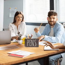 Load image into Gallery viewer, YELLOW LOTUS Grey Pen and Pencil Holder - Wooden Desk Organizer, Stationary Organizer, Office Decor For Women, Remote Control Holder