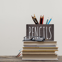 Load image into Gallery viewer, YELLOW LOTUS Grey Pen and Pencil Holder - Wooden Desk Organizer, Stationary Organizer, Office Decor For Women, Remote Control Holder