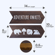 Load image into Gallery viewer, YELLOW LOTUS Adventure Awaits Wall Decor Sign - Safari Themed Nursery Wall Decor Sign