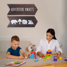 Load image into Gallery viewer, YELLOW LOTUS Adventure Awaits Wall Decor Sign - Safari Themed Nursery Wall Decor Sign