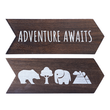 Load image into Gallery viewer, YELLOW LOTUS Adventure Awaits Wall Decor Sign - Safari Themed Nursery Wall Decor Sign