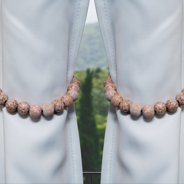 Wooden Beads Farmhouse Curtain Tiebacks - 2 Pack Decorative Curtain Hold Backs Hooks, Window Treatment, Boho Decor Wall Hanging,  Rustic