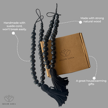 Load image into Gallery viewer, YELLOW LOTUS Black Curtain Tiebacks - Set Of 2 Wood Bead Curtain Holdbacks, Boho Curtains Holders