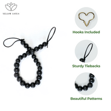 Load image into Gallery viewer, YELLOW LOTUS Wooden Black Curtain Tiebacks - Boho Curtain Holdback, Window Treatment Decor