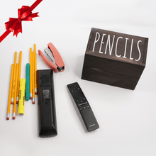 Load image into Gallery viewer, YELLOW LOTUS Grey Pen and Pencil Holder - Wooden Desk Organizer, Stationary Organizer, Office Decor For Women, Remote Control Holder