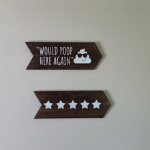 Load and play video in Gallery viewer, YELLOW LOTUS Would Poop Here Again sign - Funny Bathroom Wall decor, Restroom Signs