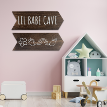 Load image into Gallery viewer, YELLOW LOTUS Little Babe Cave sign for Baby Girl Playroom Decor, Woodland Nursery Decor for Girls

