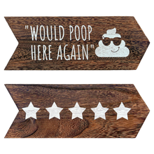 Load image into Gallery viewer, YELLOW LOTUS Would Poop Here Again sign - Funny Bathroom Wall decor, Restroom Signs
