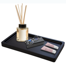 Load image into Gallery viewer, YELLOW LOTUS Black Bamboo Tray , Bathroom Countertop Tray, Bamboo Vanity Organizer
