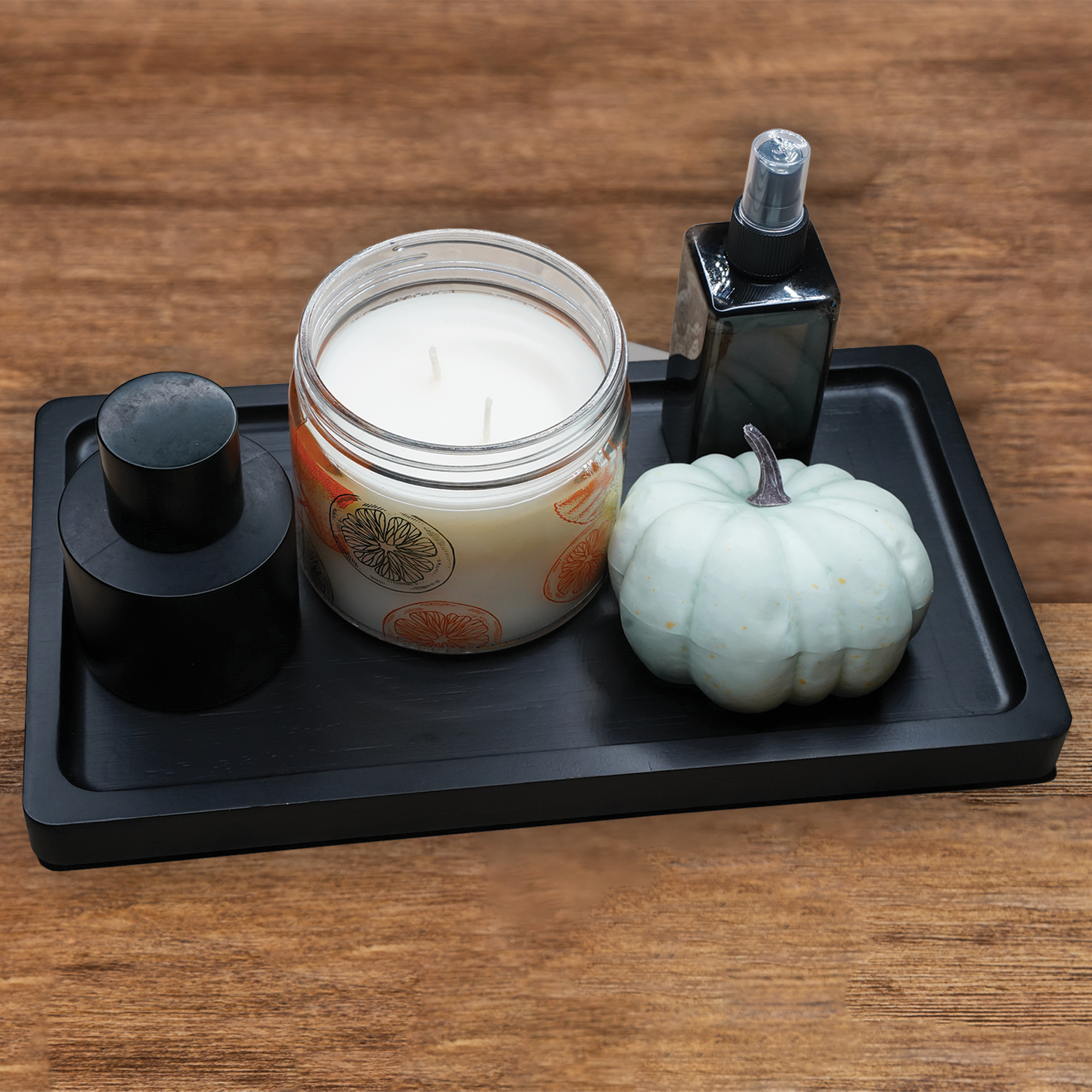 Dracelo Black Bathroom Vanity Tray for Countertop - Bamboo Organizer Tray for Dresser Tops, Toilet Small Decorative Tray