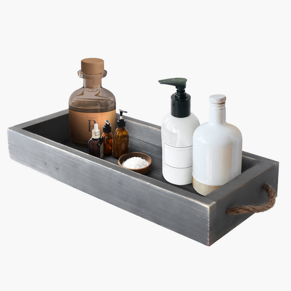 YELLOW LOTUS Bathroom Vanity Tray with Handles - Bathroom Counter Organizer Wood Tray