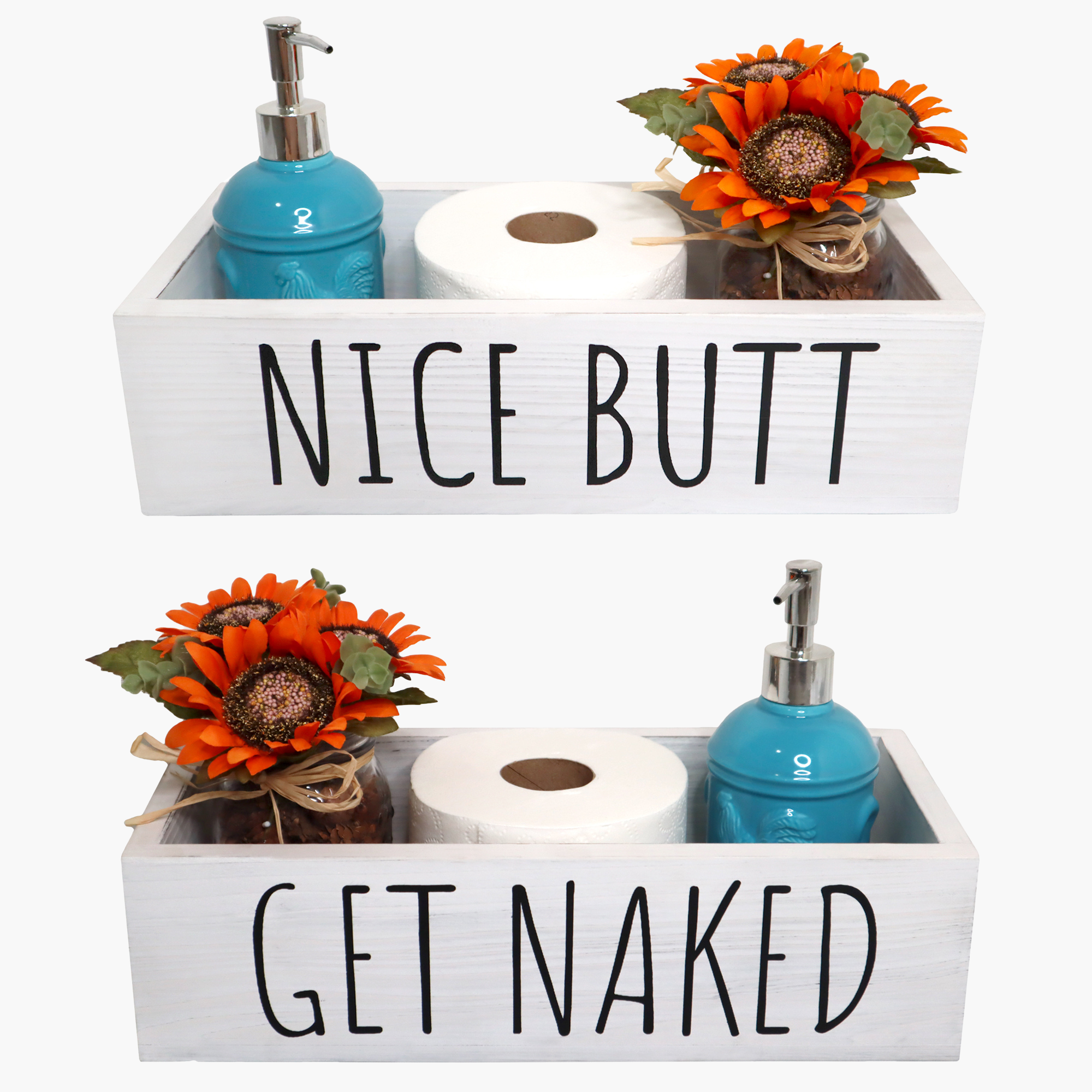 YELLOW LOTUS Nice Butt Bathroom Decor Box - 2 Sides Funny Wooden Toilet Paper Holder